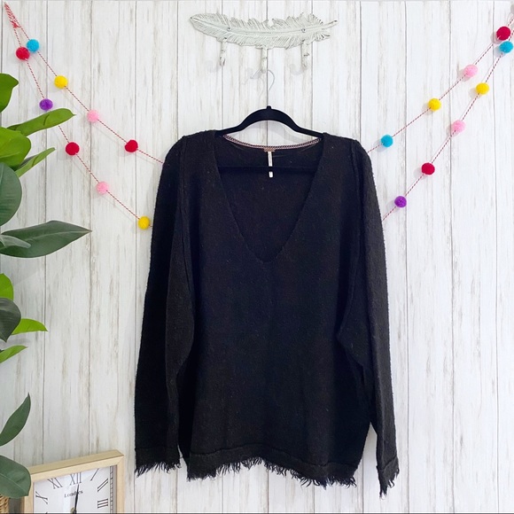 Free People Sweaters - Free People Irresistible Oversized Wool Blend Fringed Vneck Sweater LARGE